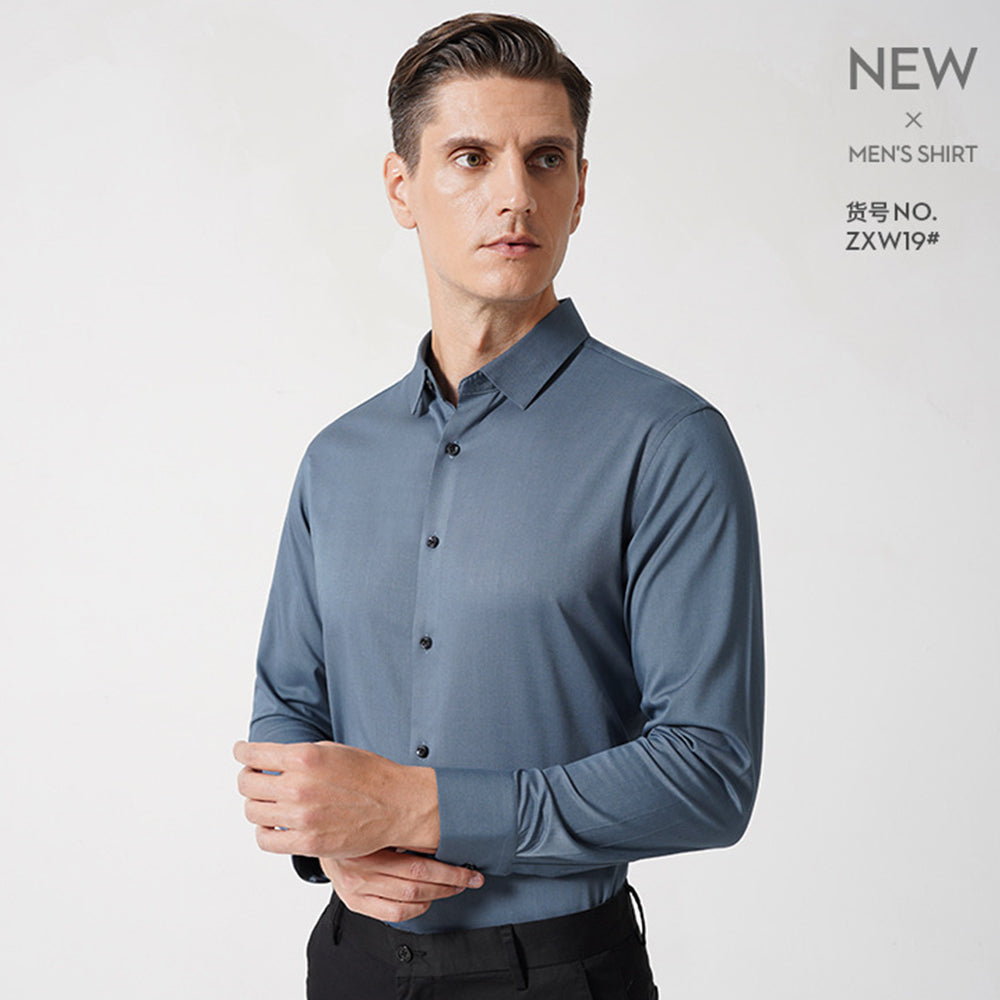 Men's Spring Bamboo Fibre Solid Slim Fit Long Button Up Shirts | ZXW1