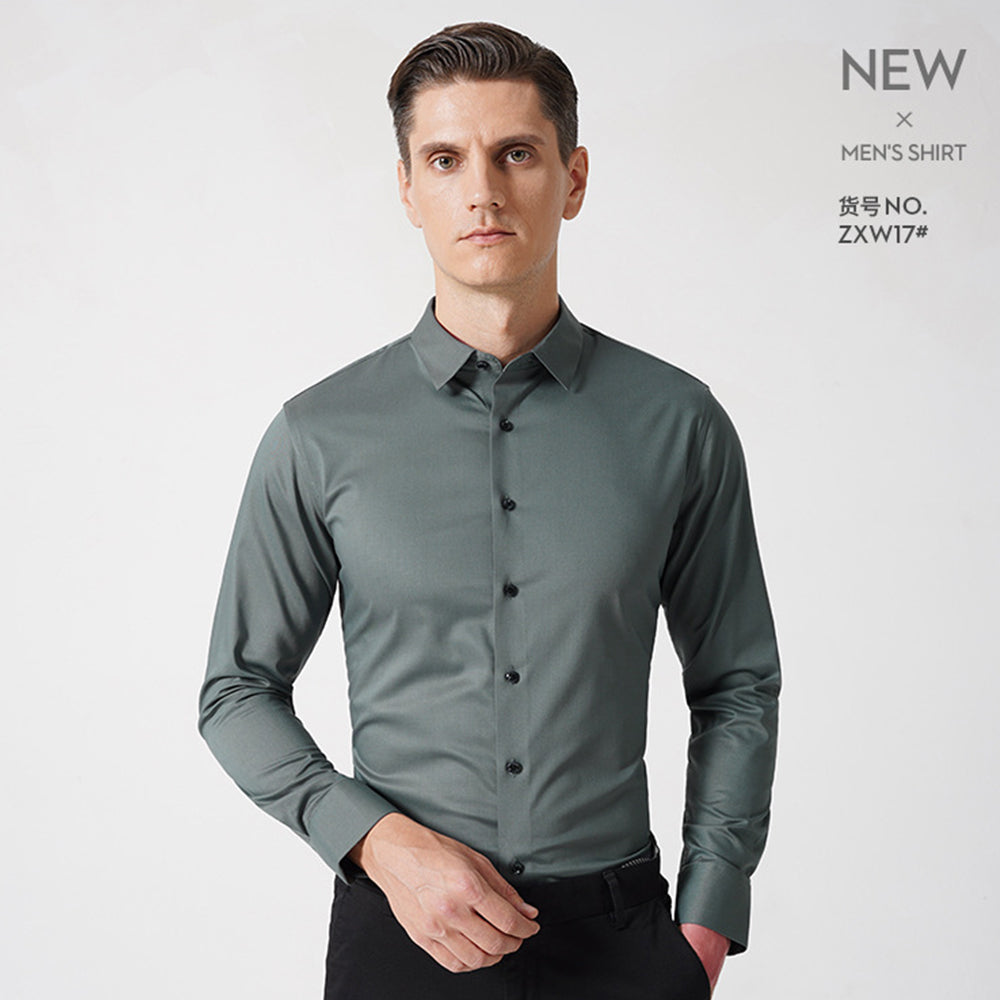 Men's Spring Bamboo Fibre Solid Slim Fit Long Button Up Shirts | ZXW1
