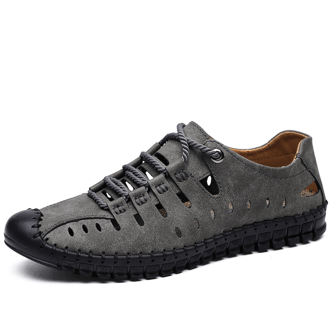Chaussures d'été décontractées et respirantes en cuir faites à la main pour hommes | 8808