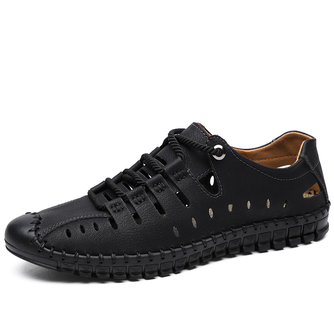 Chaussures d'été décontractées et respirantes en cuir faites à la main pour hommes | 8808