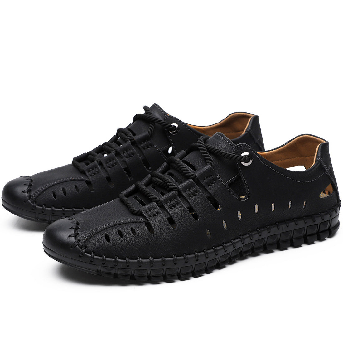 Chaussures d'été décontractées et respirantes en cuir faites à la main pour hommes | 8808