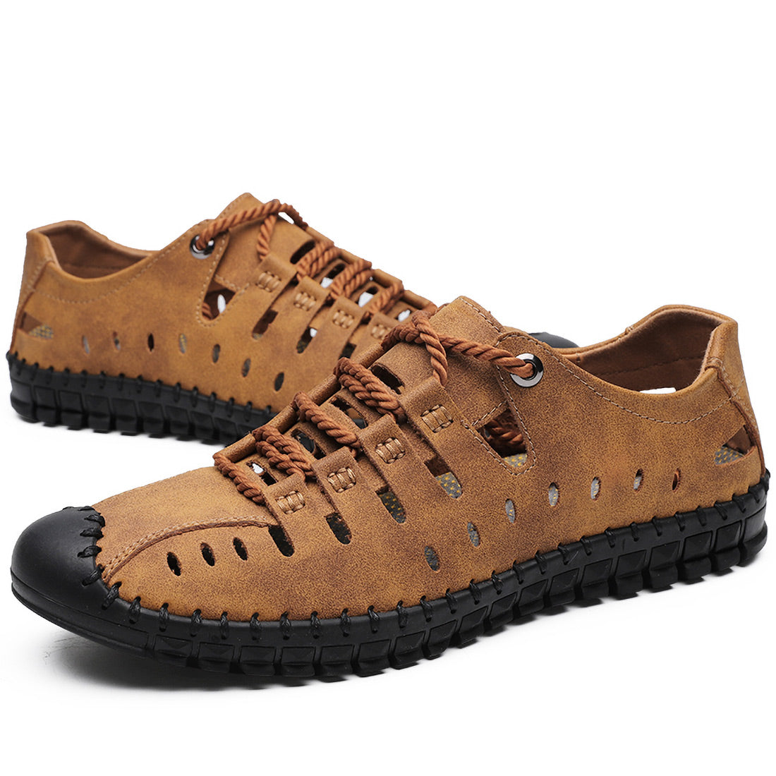 Chaussures d'été décontractées et respirantes en cuir faites à la main pour hommes | 8808