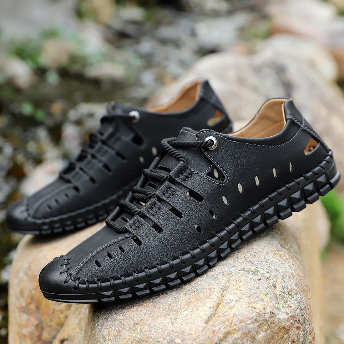 Chaussures d'été décontractées et respirantes en cuir faites à la main pour hommes | 8808