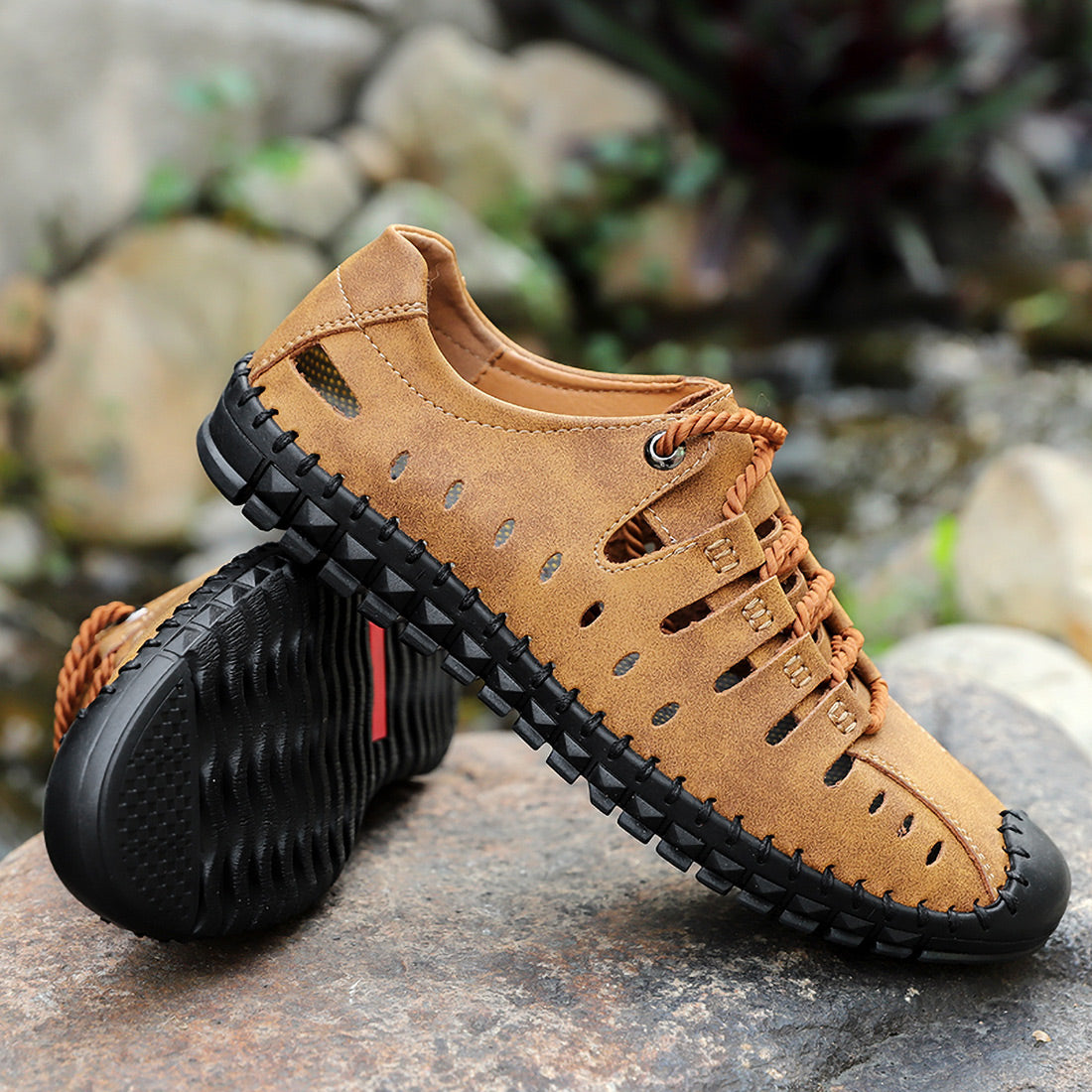 Chaussures d'été décontractées et respirantes en cuir faites à la main pour hommes | 8808