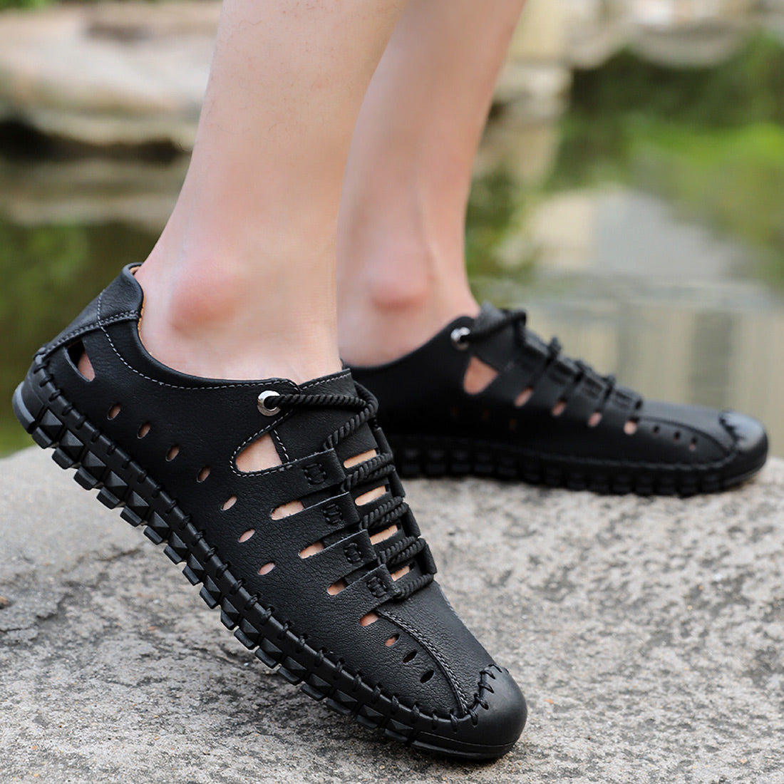 Chaussures d'été décontractées et respirantes en cuir faites à la main pour hommes | 8808