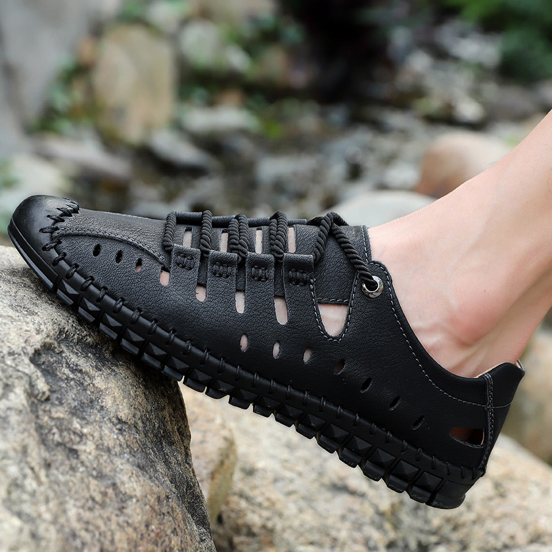 Chaussures d'été décontractées et respirantes en cuir faites à la main pour hommes | 8808