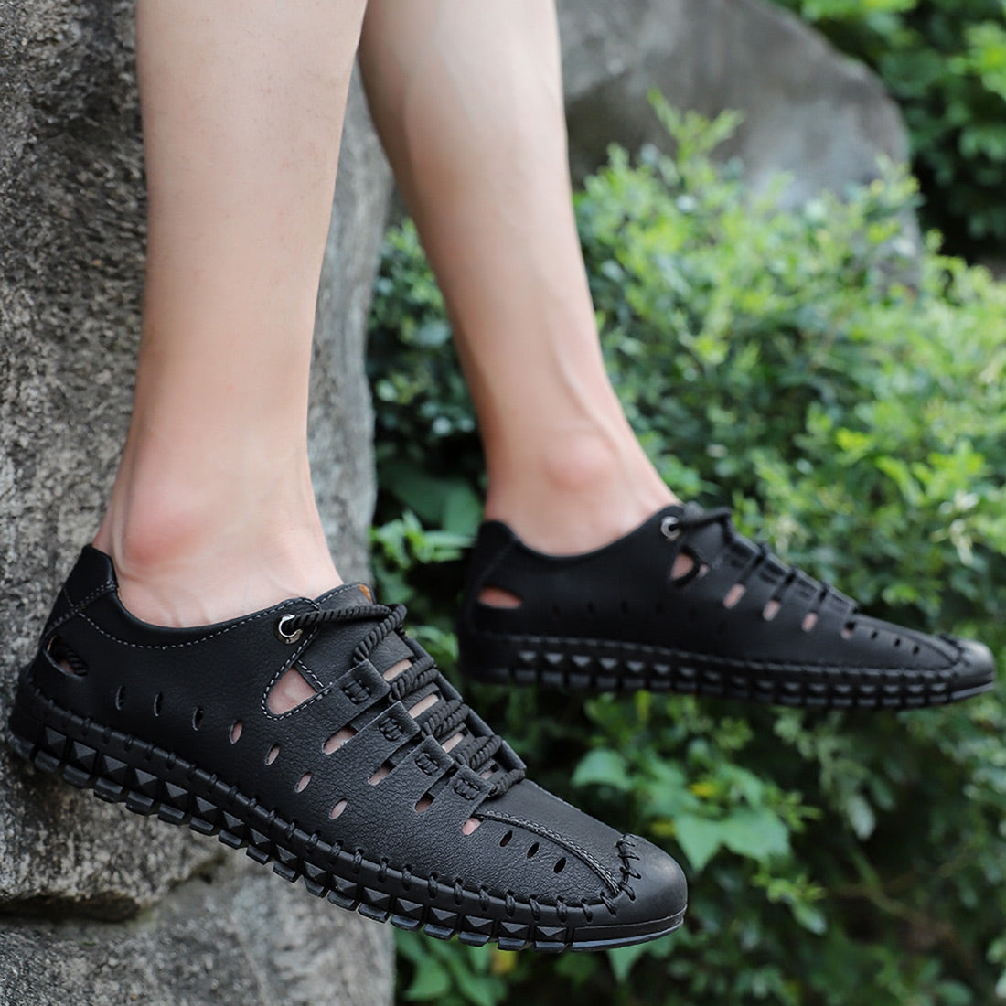 Chaussures d'été décontractées et respirantes en cuir faites à la main pour hommes | 8808
