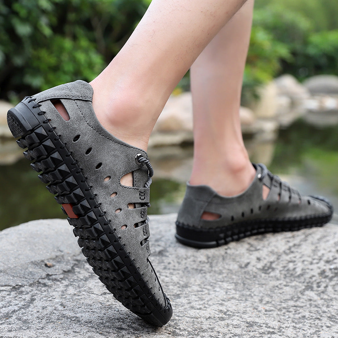 Chaussures d'été décontractées et respirantes en cuir faites à la main pour hommes | 8808