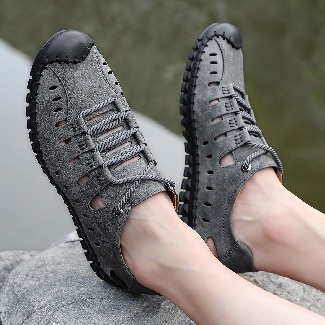 Chaussures d'été décontractées et respirantes en cuir faites à la main pour hommes | 8808