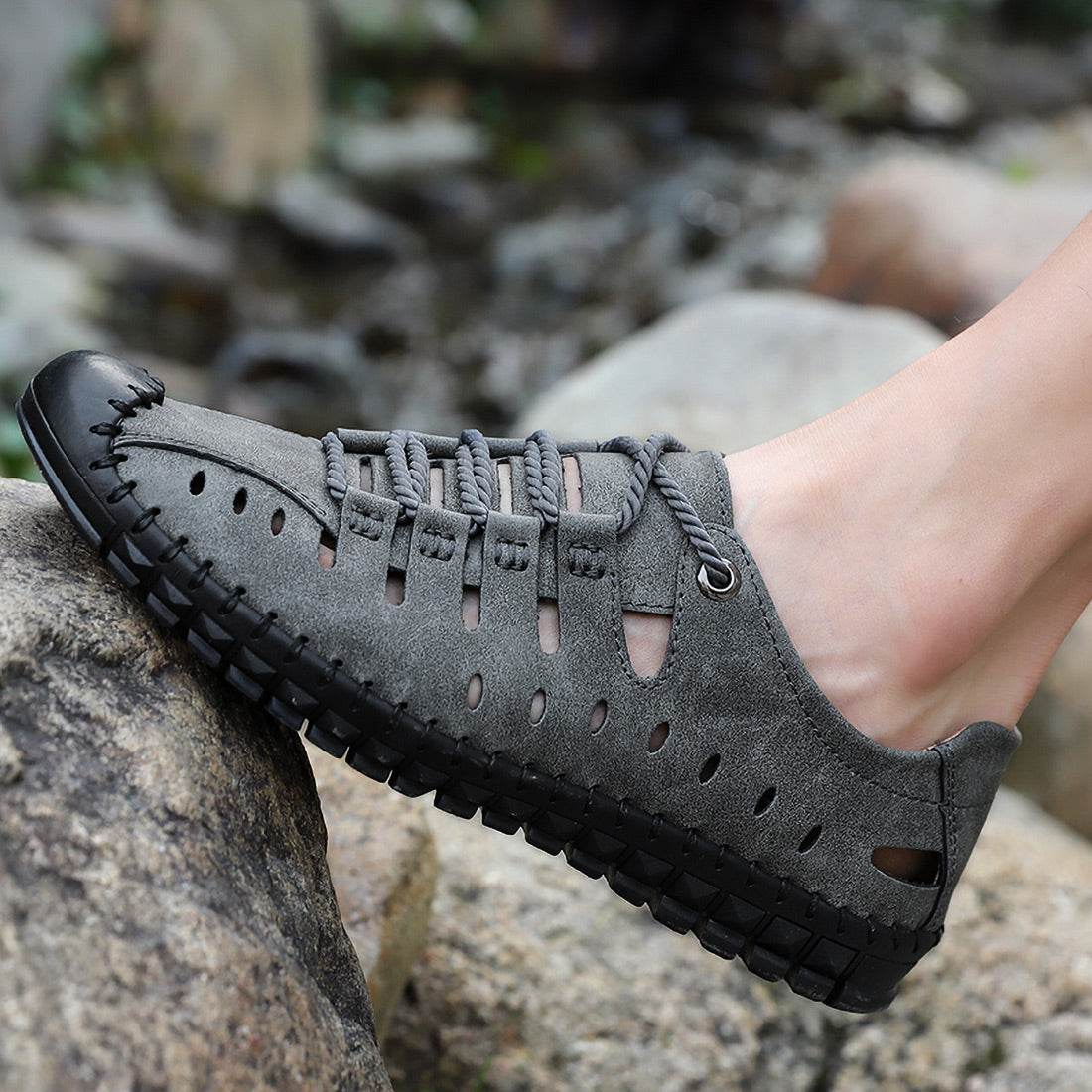 Chaussures d'été décontractées et respirantes en cuir faites à la main pour hommes | 8808