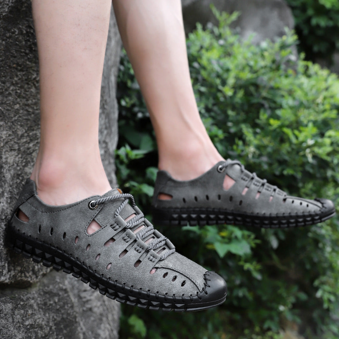 Chaussures d'été décontractées et respirantes en cuir faites à la main pour hommes | 8808