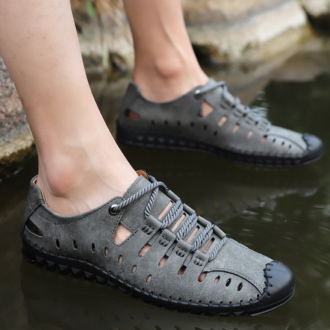 Chaussures d'été décontractées et respirantes en cuir faites à la main pour hommes | 8808