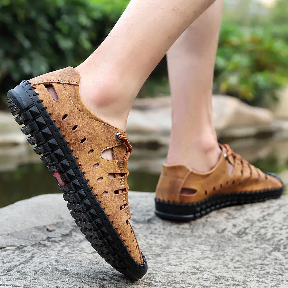 Chaussures d'été décontractées et respirantes en cuir faites à la main pour hommes | 8808