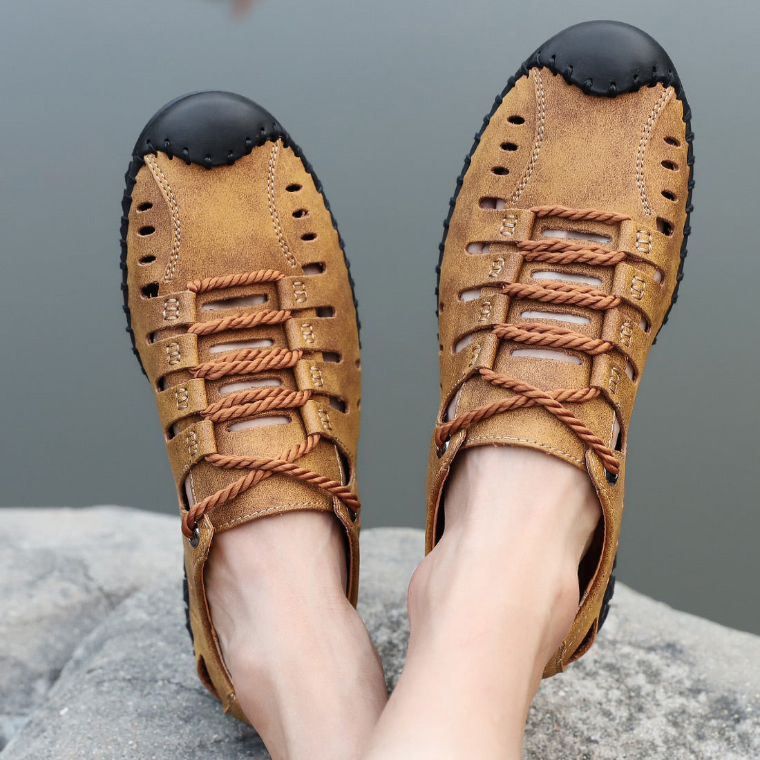 Chaussures d'été décontractées et respirantes en cuir faites à la main pour hommes | 8808
