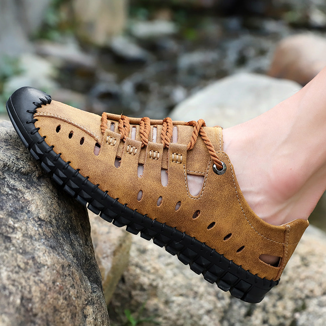 Chaussures d'été décontractées et respirantes en cuir faites à la main pour hommes | 8808