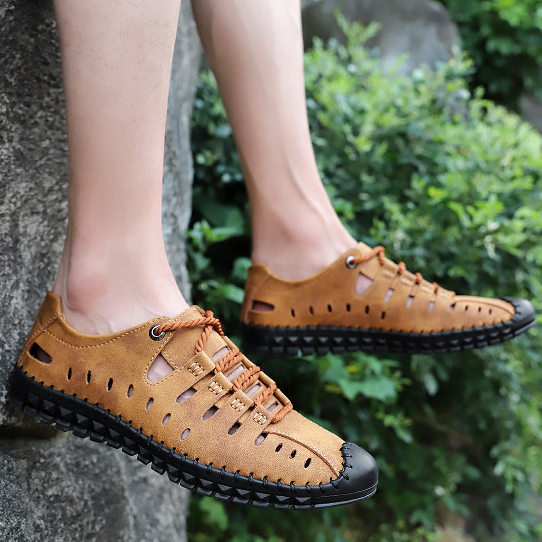 Chaussures d'été décontractées et respirantes en cuir faites à la main pour hommes | 8808