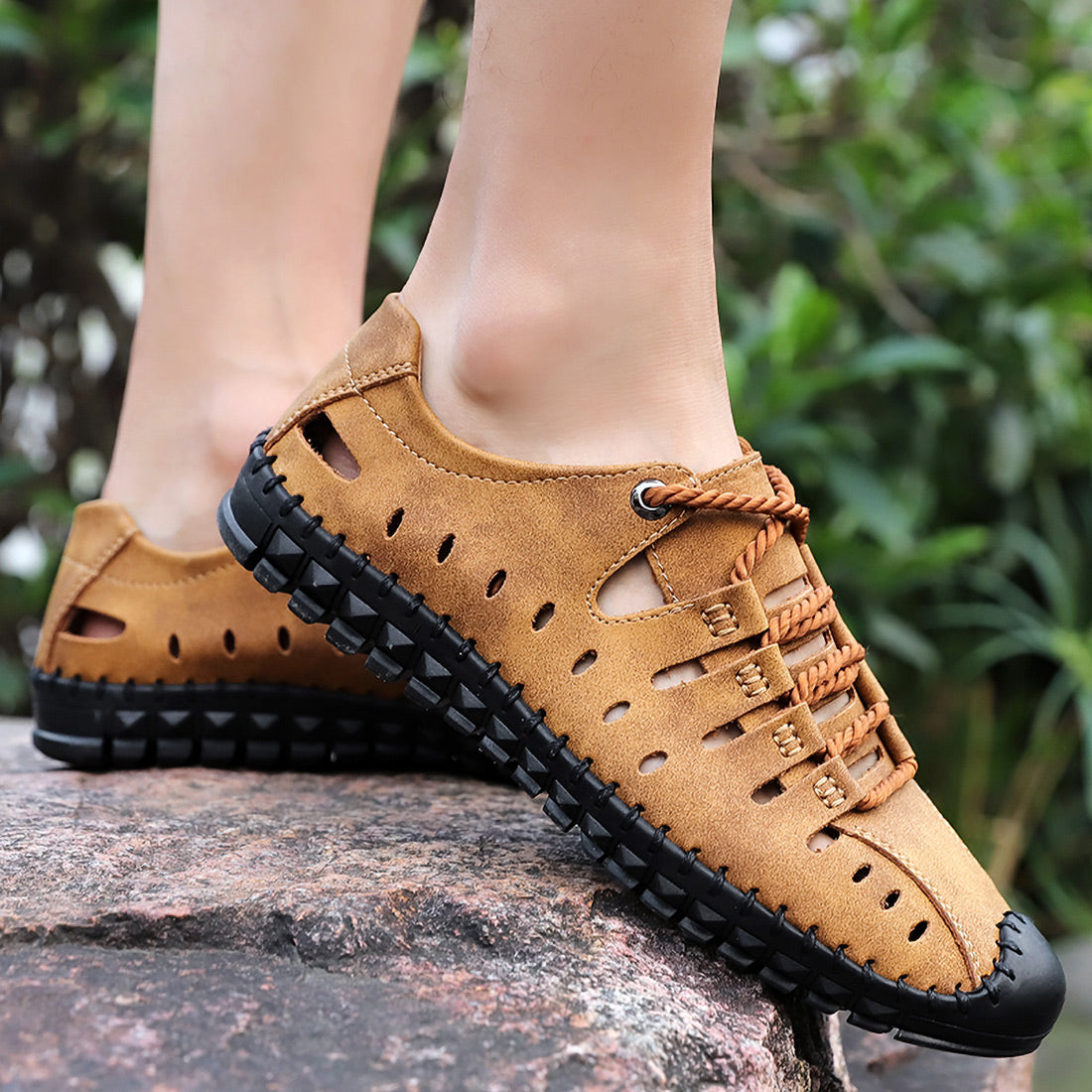 Chaussures d'été décontractées et respirantes en cuir faites à la main pour hommes | 8808