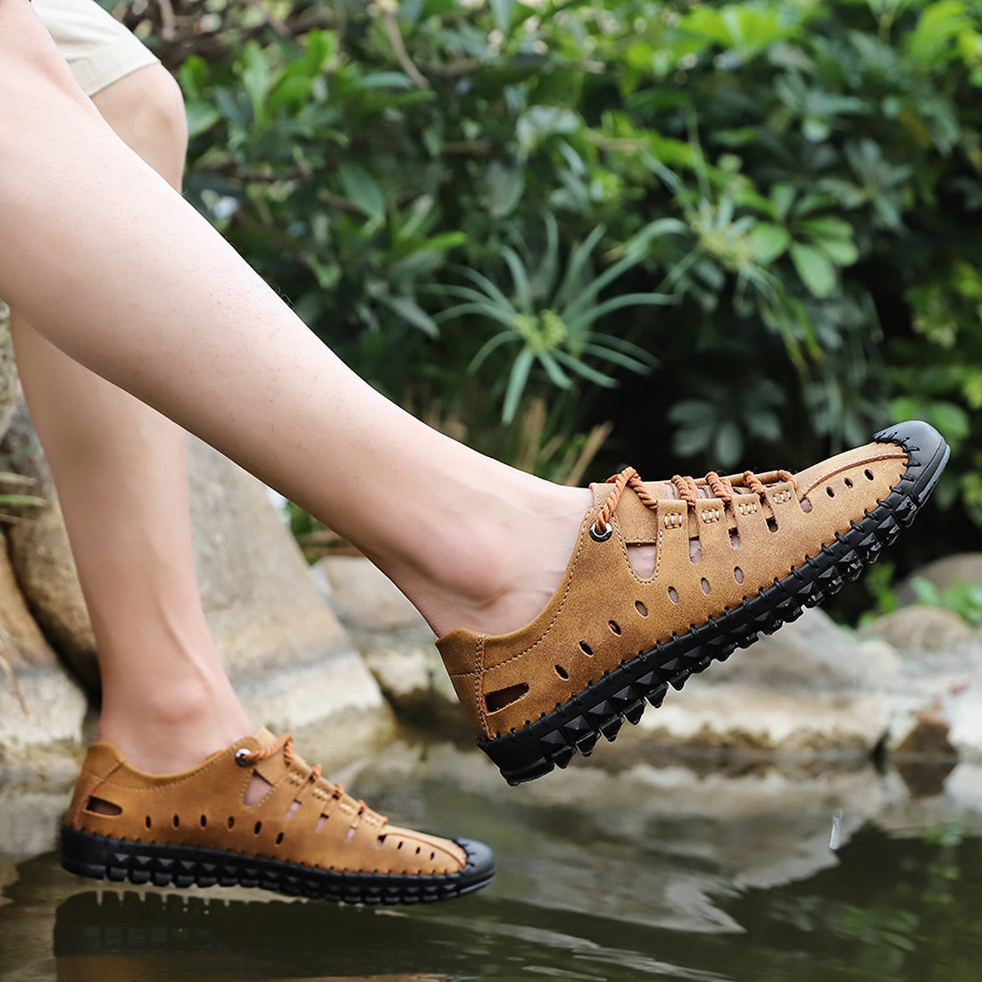 Chaussures d'été décontractées et respirantes en cuir faites à la main pour hommes | 8808