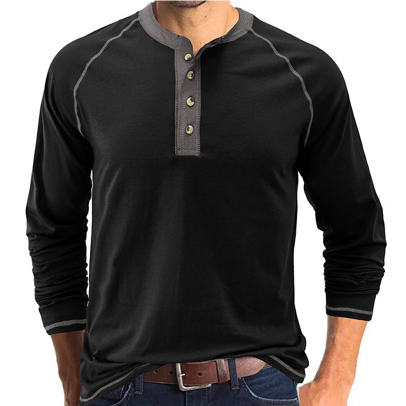 T-shirt Henley léger à manches longues en coton pour homme | 2237