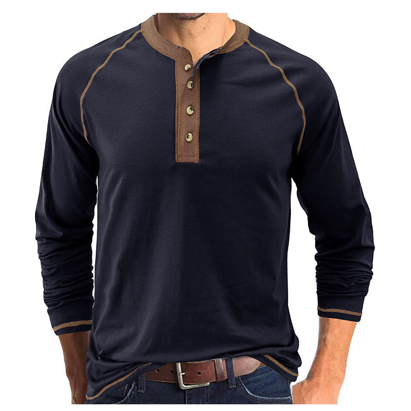 T-shirt Henley léger à manches longues en coton pour homme | 2237