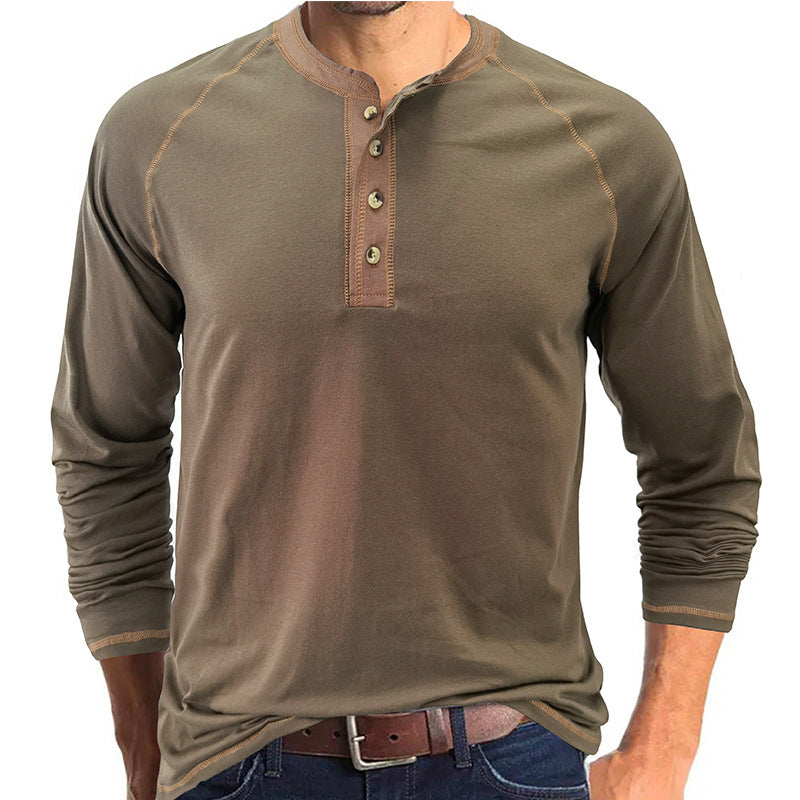 T-shirt Henley léger à manches longues en coton pour homme | 2237