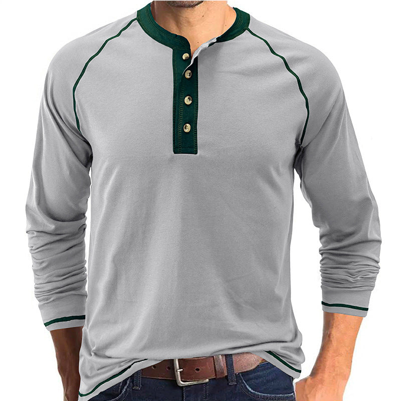 T-shirt Henley léger à manches longues en coton pour homme | 2237