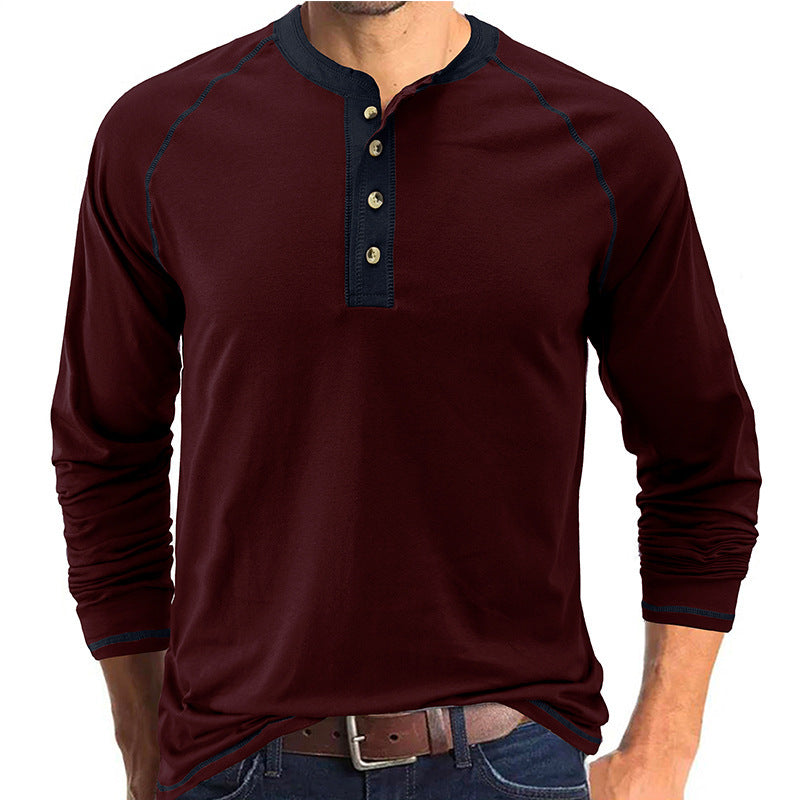 T-shirt Henley léger à manches longues en coton pour homme | 2237