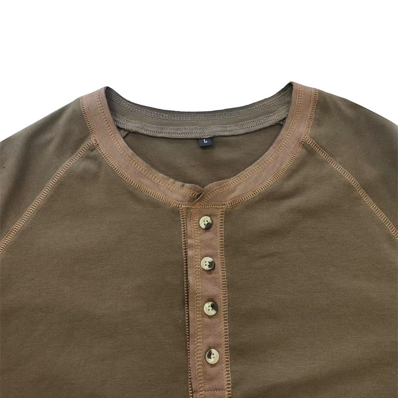 T-shirt Henley léger à manches longues en coton pour homme | 2237