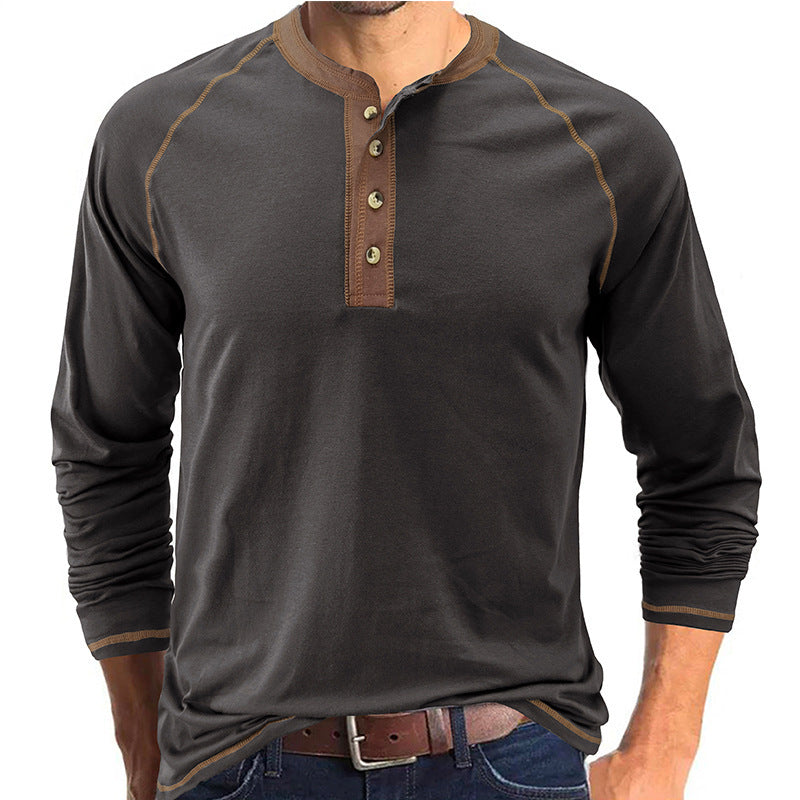 T-shirt Henley léger à manches longues en coton pour homme | 2237