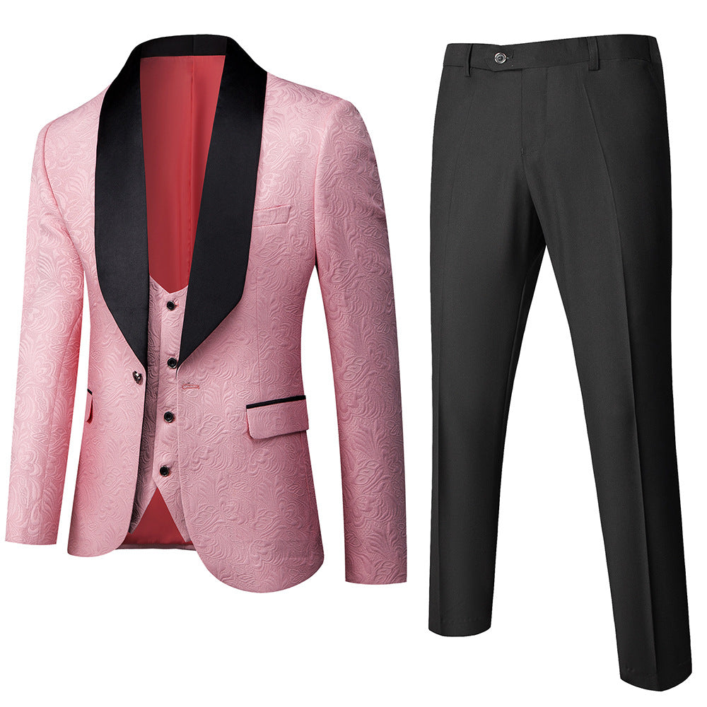 Abito da uomo in 3 pezzi con motivo floreale in rilievo, vestibilità slim fit, smoking jacquard con un bottone, blazer con revers a scialle Paisley | 1931