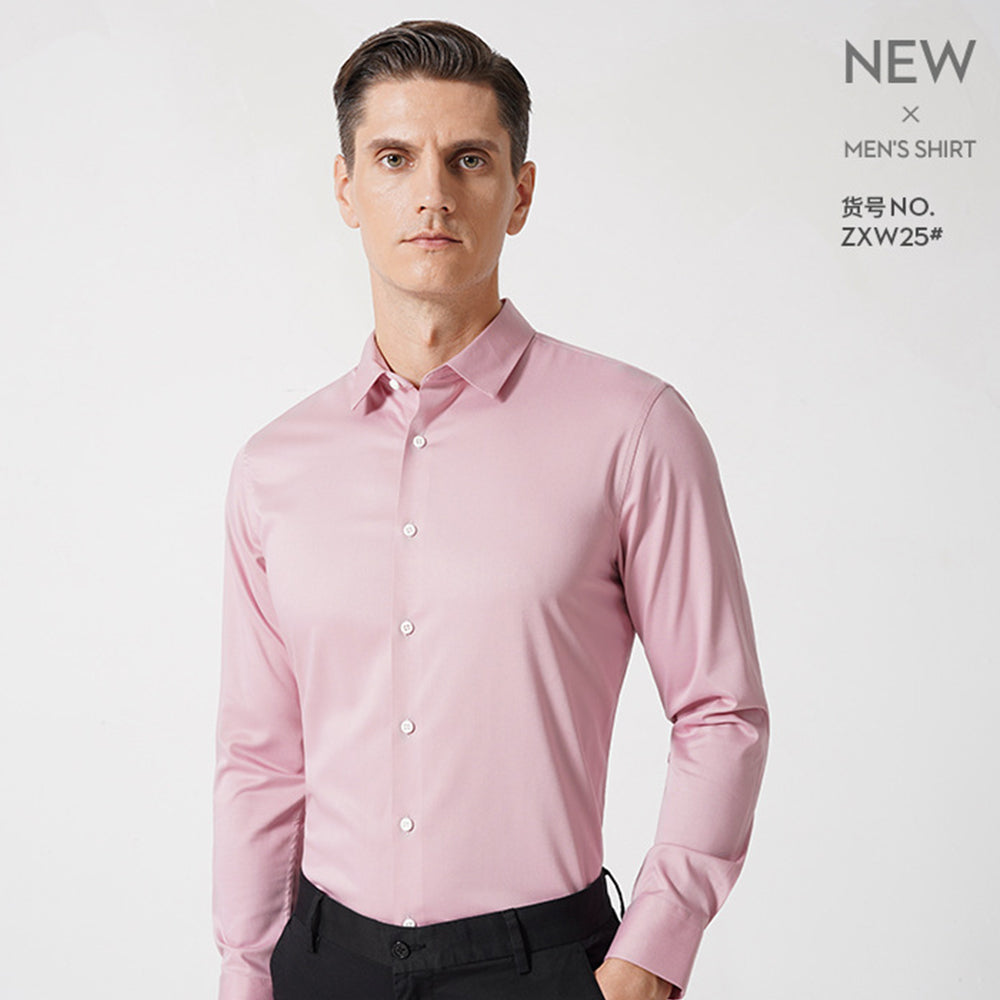 Men's Spring Bamboo Fibre Solid Slim Fit Long Button Up Shirts | ZXW1