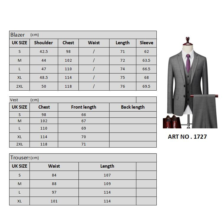 Abito da uomo a quadri slim fit 3 pezzi con un bottone, abito da cerimonia, blazer, smoking, gilet e pantaloni | 1727