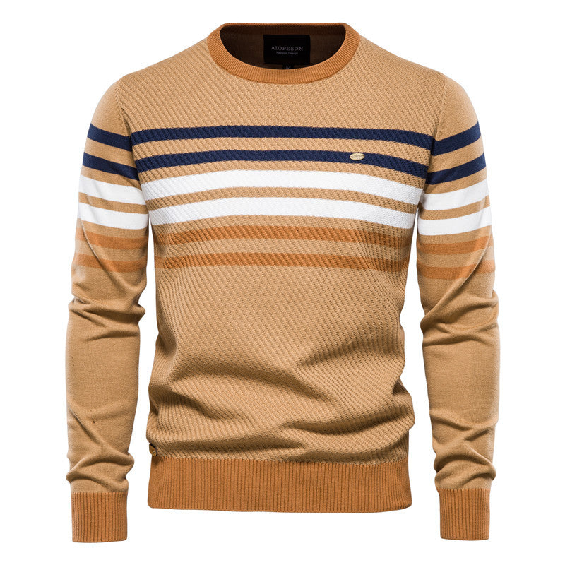 Maglione da uomo girocollo caldo cotone classico pullover a righe -Y183