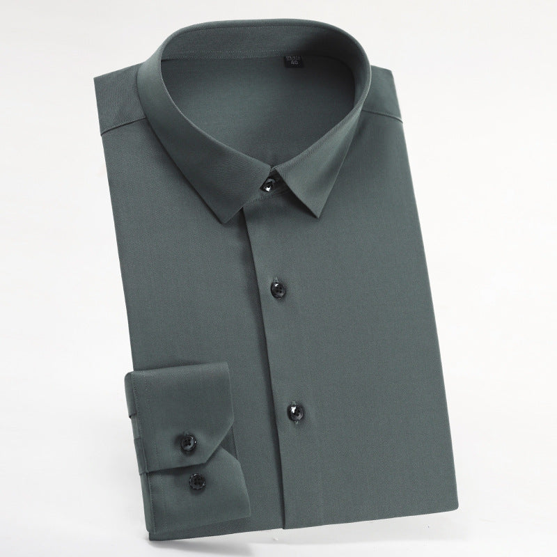 Men's Spring Bamboo Fibre Solid Slim Fit Long Button Up Shirts | ZXW1