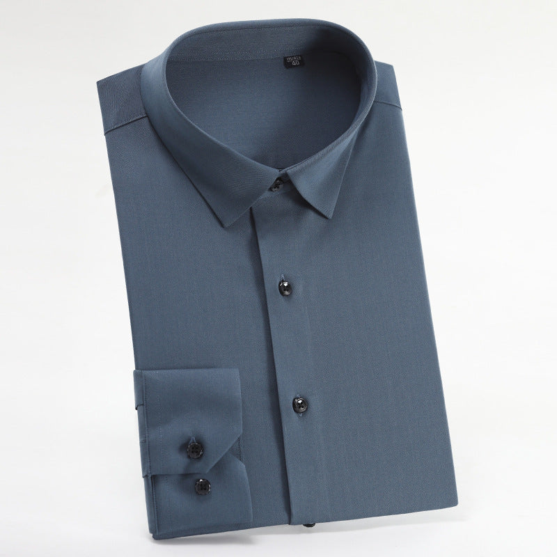 Men's Spring Bamboo Fibre Solid Slim Fit Long Button Up Shirts | ZXW1