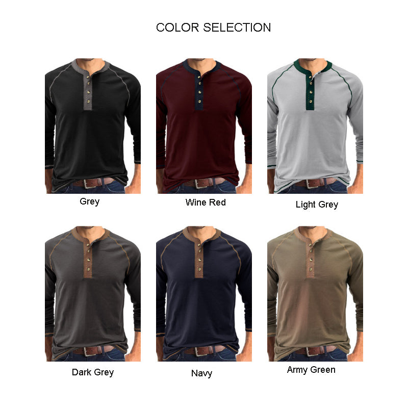 T-shirt Henley léger à manches longues en coton pour homme | 2237