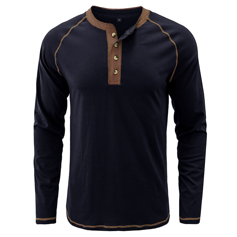 T-shirt Henley léger à manches longues en coton pour homme | 2237