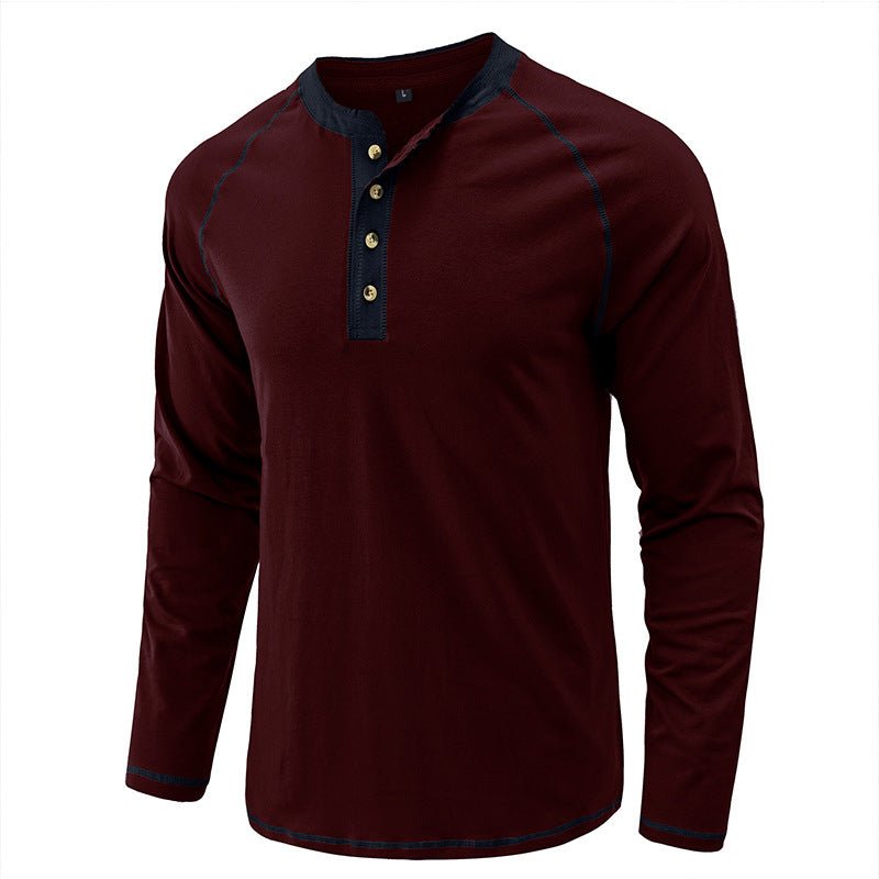 T-shirt Henley léger à manches longues en coton pour homme | 2237