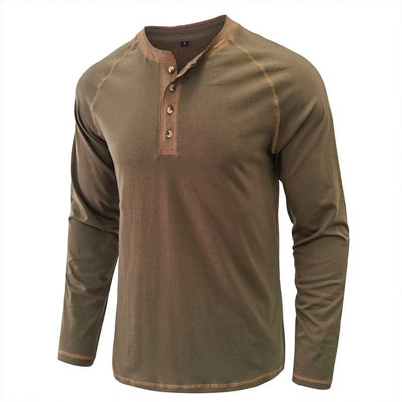 T-shirt Henley léger à manches longues en coton pour homme | 2237