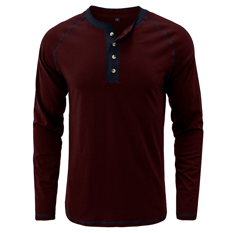 T-shirt Henley léger à manches longues en coton pour homme | 2237