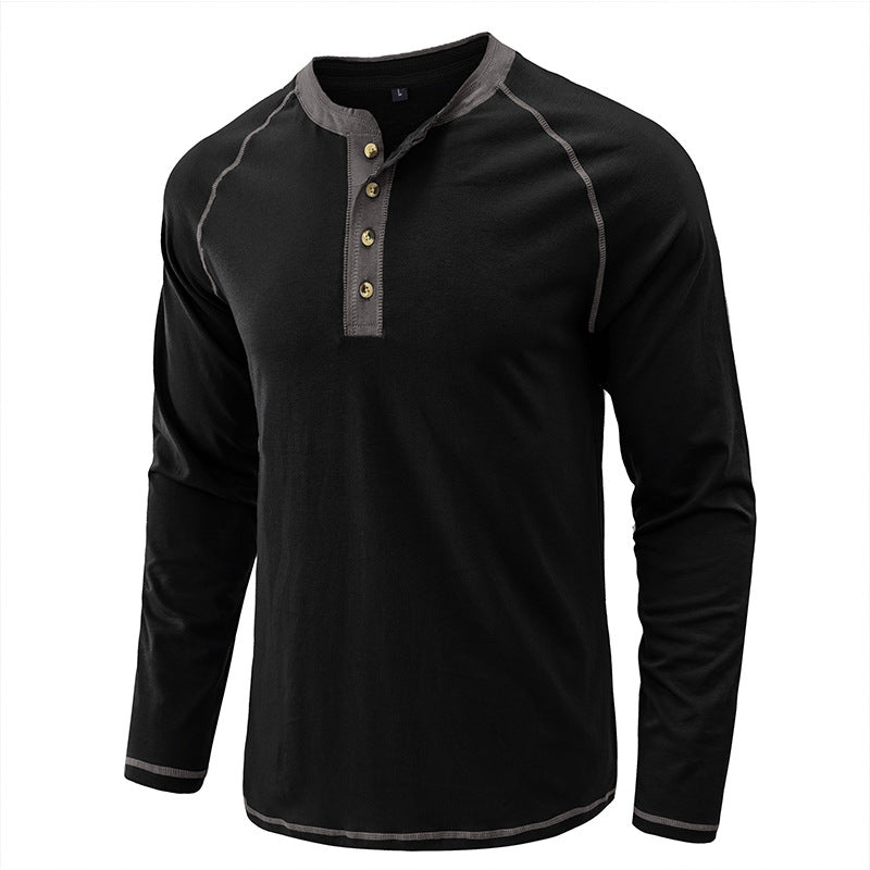 T-shirt Henley léger à manches longues en coton pour homme | 2237