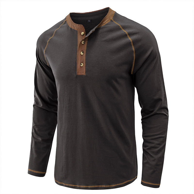 T-shirt Henley léger à manches longues en coton pour homme | 2237