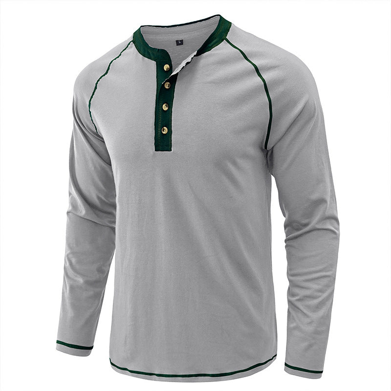 T-shirt Henley léger à manches longues en coton pour homme | 2237