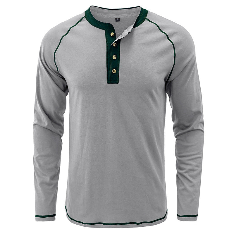 T-shirt Henley léger à manches longues en coton pour homme | 2237