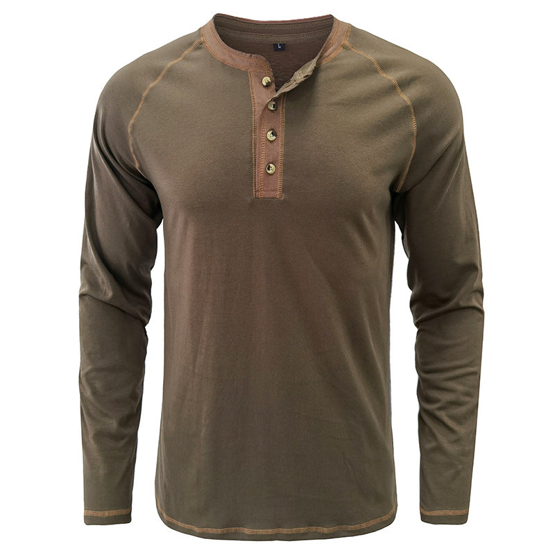 T-shirt Henley léger à manches longues en coton pour homme | 2237