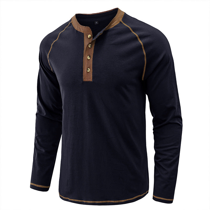 T-shirt Henley léger à manches longues en coton pour homme | 2237