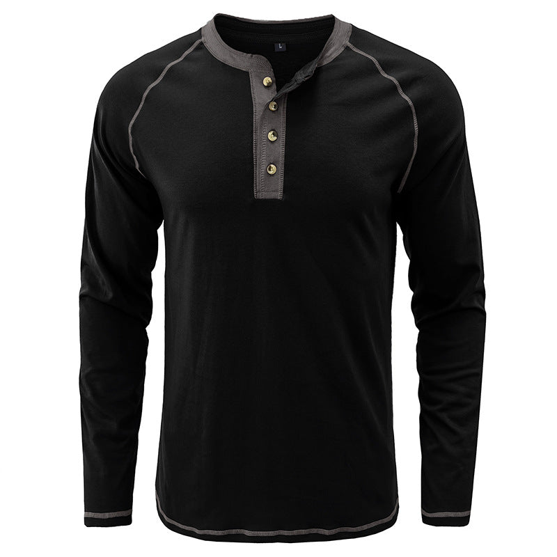 T-shirt Henley léger à manches longues en coton pour homme | 2237