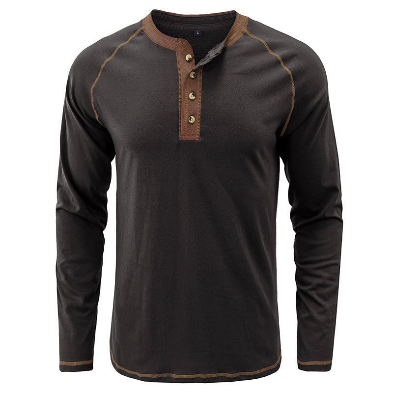 T-shirt Henley léger à manches longues en coton pour homme | 2237