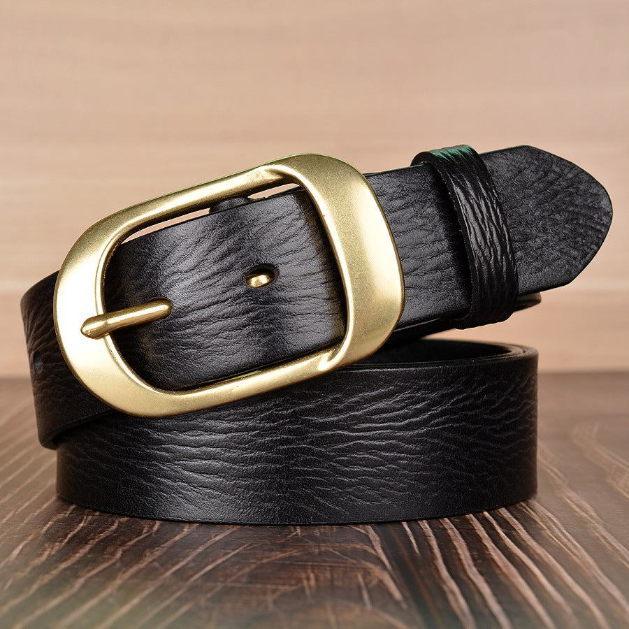 Men Pleated Top Grain Cowhide Dress Belt Gold Buckle 1-1/2''(38mm) Wide | TCZK11