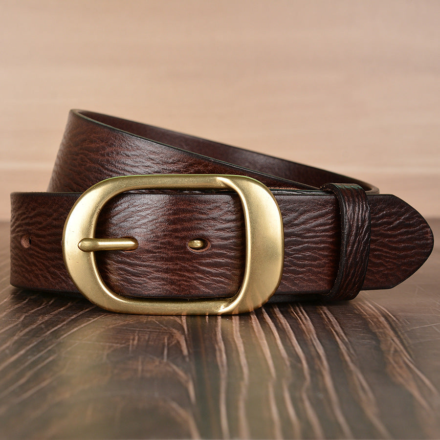 Men Pleated Top Grain Cowhide Dress Belt Gold Buckle 1-1/2''(38mm) Wide | TCZK11